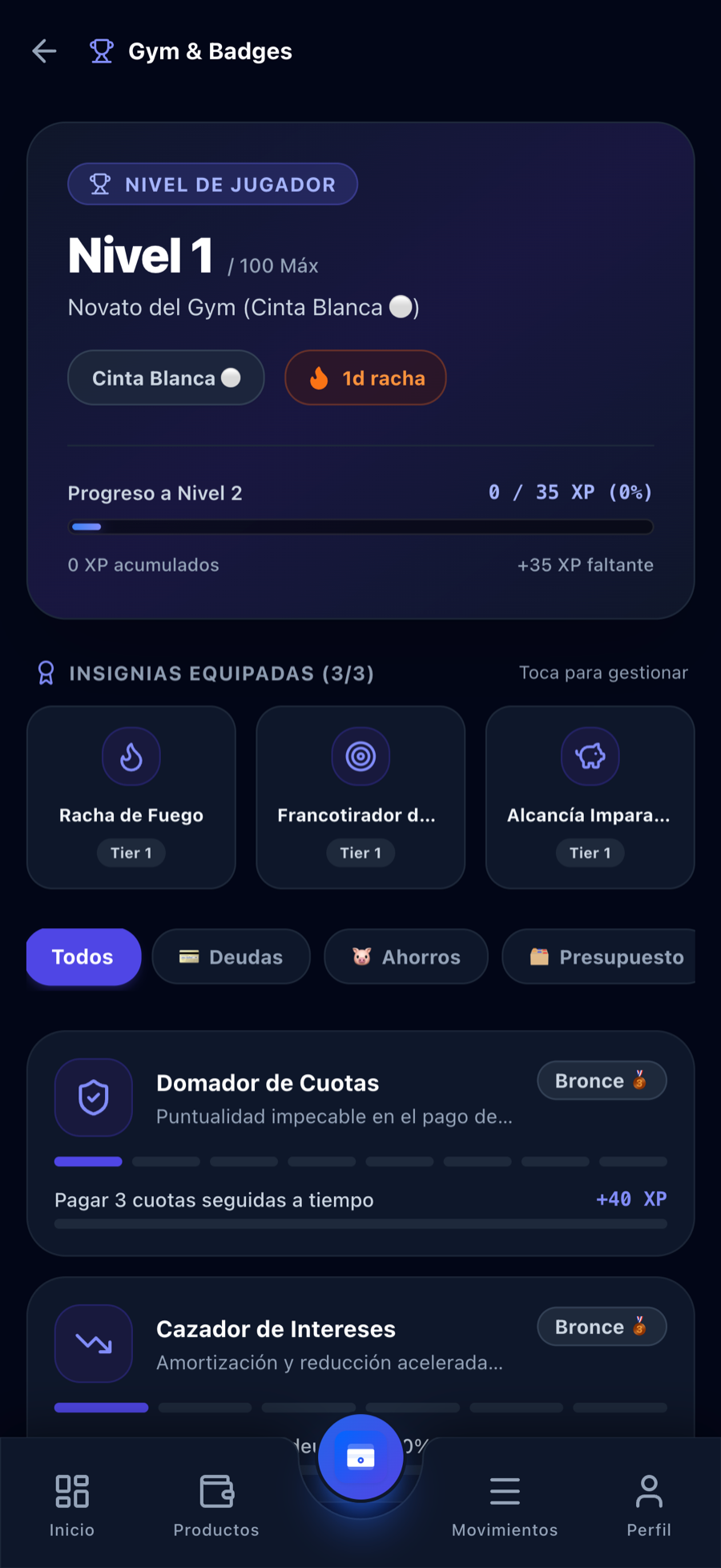 Tus finanzas, con niveles, rachas y cinturones